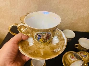 sud separatoru: Çay dəsti, rəng - Qızılı, Farfor, Polşa — 2