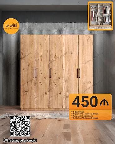 5 qapı, Digər rəng, Taxta, Açılan, Düz dolab