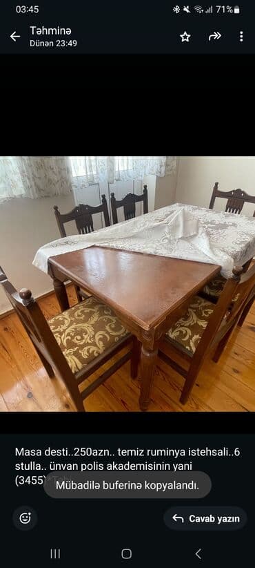 taxta stular: Qonaq otağı üçün, Açılmayan, Dördbucaq masa, 6 stul — 1