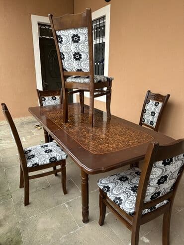 stul uzluk: Mətbəx üçün, Açılmayan, Dördbucaq masa, 6 stul — 1