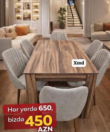 kompüter stol: Qonaq otağı üçün, Açılmayan, Dördbucaq masa, 6 stul — 1