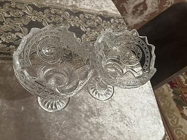 ваза для сладостей: Şüşə şirniyyat qabları (2 ədəd dəst) - Material: qalın, şəffaf şüşə - — 2