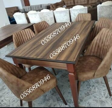 stul ev ucun: Qonaq otağı üçün, Yeni, Açılmayan, Dördbucaq masa, 6 stul — 3