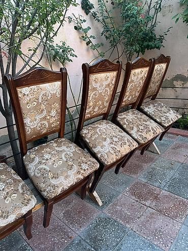 stul bar: Taxta çərçivəli, yumşaq oturacaqlı klassik yemək otağı stulları dəsti — 2