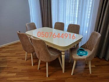 Qonaq otağı üçün, Yeni, Açılan, Dördbucaq masa, 6 stul