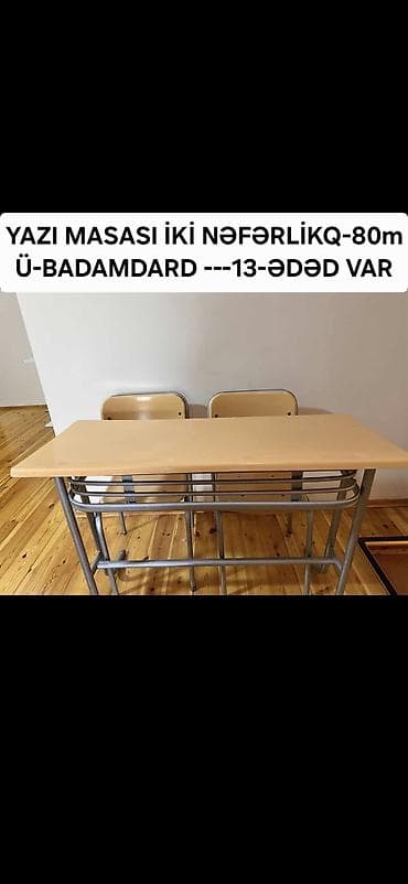 Masalar: İki model yazı masası satılır: 1) İkinefərlik yazı masası - Ölçü: 80 — 1