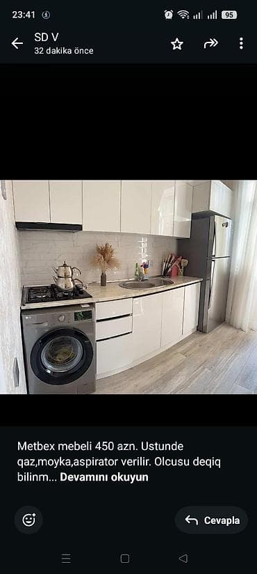 Metbex mebeli 450 azn. Ustunde qaz,moyka,aspirator verilir. Olcusu