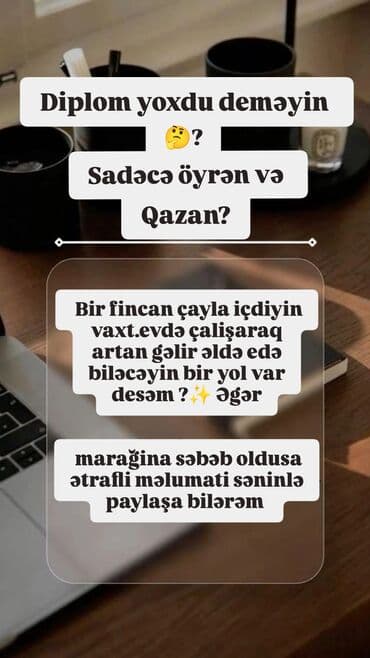 Salam👋🏻Onlayn (evdən) çalışa biləcək xanımlar axtarılır. Satış işi