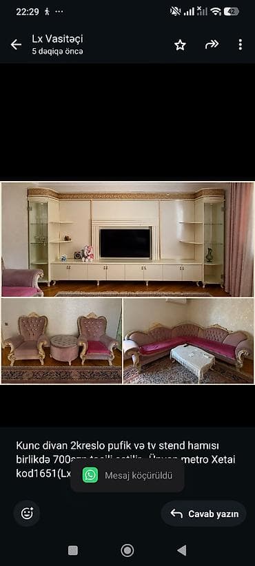 Kunc divan 2kreslo pufik və tv stend hamısı birlikdə 700azn təcili — 1