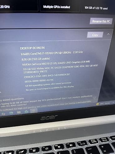 hard disc 1 tb: İşlənmiş Acer Aspire, 15.6 ", Intel Core i7, 1 TB, Ünvandan götürmə — 2