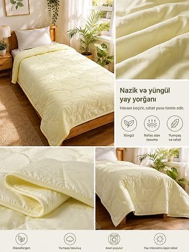 Одеяла: Nazik və yüngül yay yorğanı Ölçü: 150 × 200 sm (tək nəfərlik yataq — 3