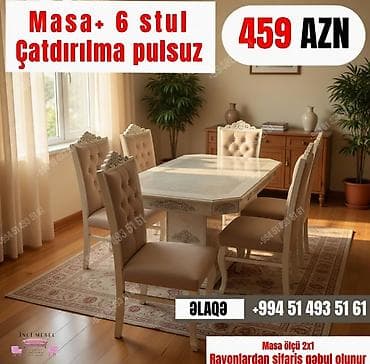 metbee: Qonaq otağı üçün, Yeni, Açılmayan, Dördbucaq masa, 6 stul — 1