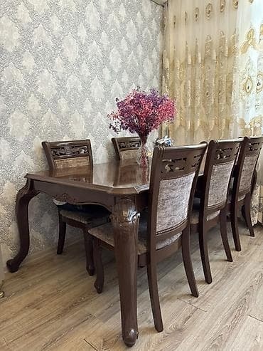 kamp stulu: Qonaq otağı üçün, İşlənmiş, Açılan, Dördbucaq masa, 8 stul — 4