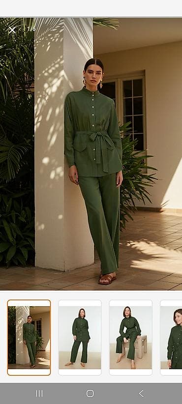 geyim desti: Qadın iki parça dəst – tünd yaşıl rəngdə, pambıq tərkibli - Üst — 6