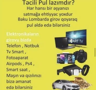 Elektron əşyanızı (satmadan) bizə əmanət etməklə lombard kredltl əldə
