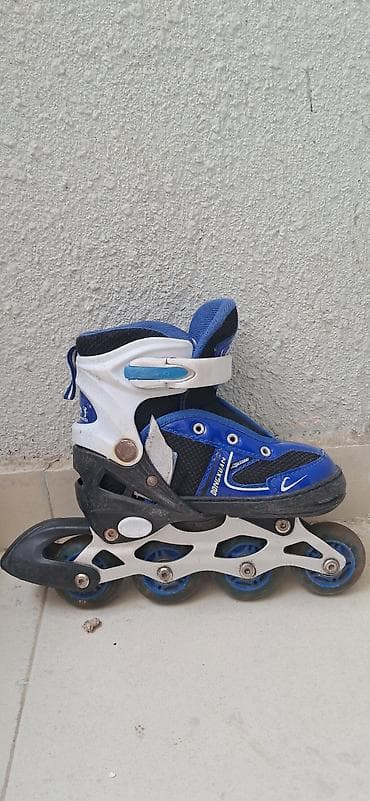 bas gitara: Uşaq üçün tənzimlənən inlayn konki (roller) - Rəng: mavi-ağ-qara - — 4
