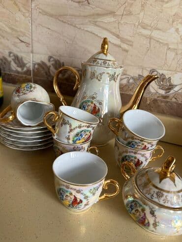 Qida məhsulları: Çay dəsti, rəng - Qızılı, Farfor, 6 nəfərlik — 2