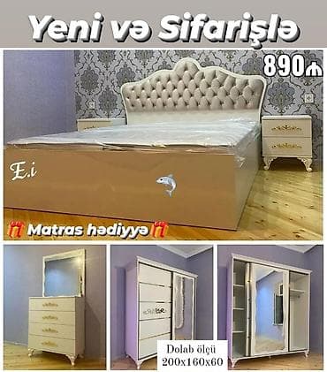 комод: Yataq otağı mebel dəsti – “Yeni və sifarişlə”. Tərkibi: - Yataq — 1