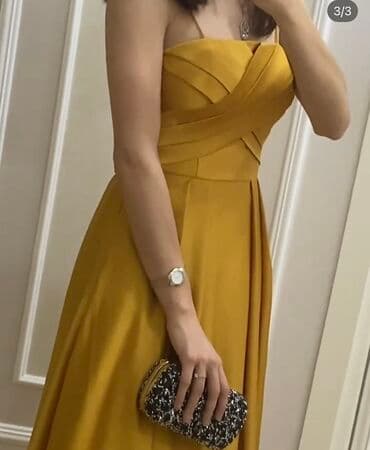 nişan donları 2022: Ölçü 34 Qızılı-sarı rəngdə zərif ziyafət/libas - Model: çiyinləri — 2