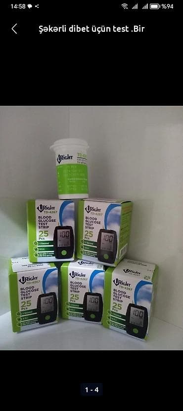 Termometrlər: Şəkərli dibet üçün test .Bir qutuda 25 ədəd test olur.Ancaq test — 1