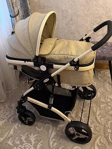 deri plas: Baby Home (Kaleska) uşaq arabası – bej rəng - Tip: transformasiya — 1