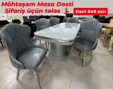 cən su: Qonaq otağı üçün, Yeni, Açılmayan, Dördbucaq masa, 6 stul — 1