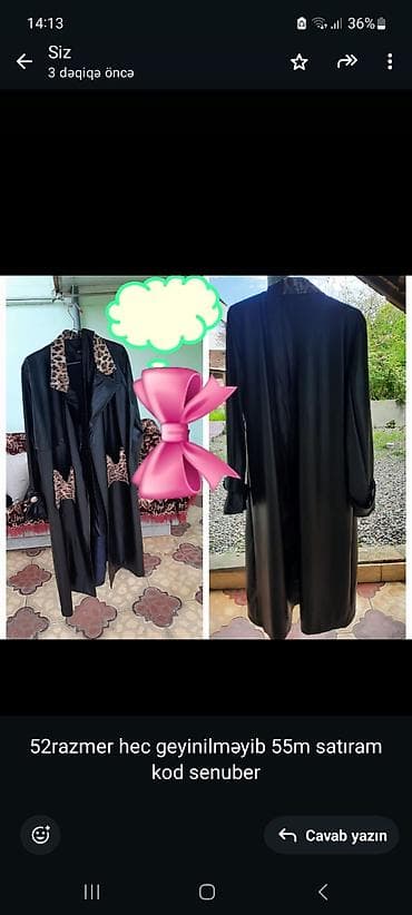 Qadın uzun paltar/xalat – 52 razmer - Rəng: qara - Dizayn: yaxa və ön