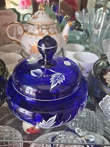 набор ножей zepter: Bohemia şüşə/büllur dəsti - Mavi kobalt rəngli şüşə vazalar və — 1