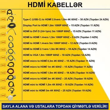 Kompüter və noutbuk aksesuarları: HDMİ Kabellər SAYLA ALANA VƏ USTALARA TOPDAN QİYMƏTLƏ VERİLİR! ⭐Type-C — 2