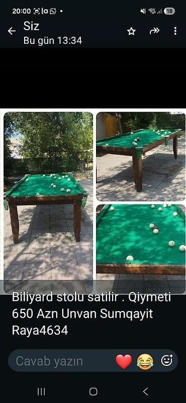 dost: Bilyard stolu - Material: taxta karkaslı, möhkəm ayaqlar - Oyun — 1