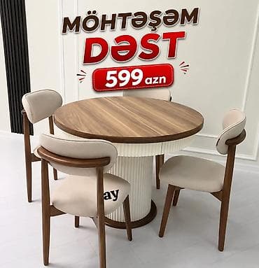 Möhtəşəm masa–stul dəsti - Dəyirmi yemək masası və 4 ədəd stuldan