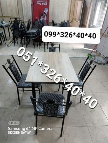 Masa və oturacaq dəstləri: Qonaq otağı üçün, Yeni, Açılan, Dördbucaq masa, 4 stul — 8