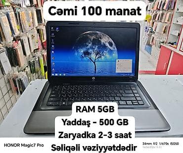 islenmis noutbuklar: HP Pavilion G6 655. Ram - 5 GB Yaddaş - 500 GB Zaryadka 2-3 saat — 1