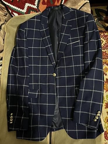 Kişi kostyum dəsti – 3 parça - Rəng: tünd göy - Naxış: iri kvadratlı