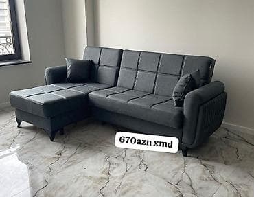 Künc divanı – tünd boz rəng, müasir minimal dizayn. - L‑şəkilli