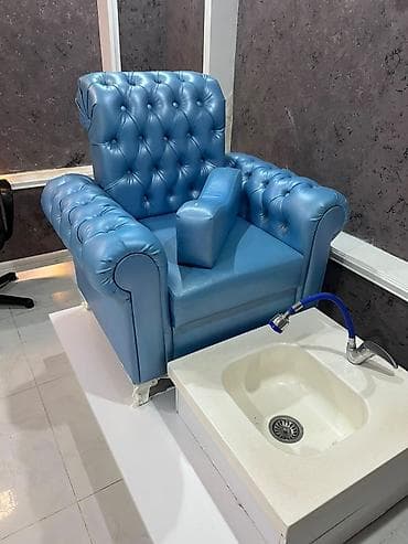 trimo mebel: Pedikür kreslosu və ayaq yuma bölməsi - Material: yumşaq, parlaq mavi — 1
