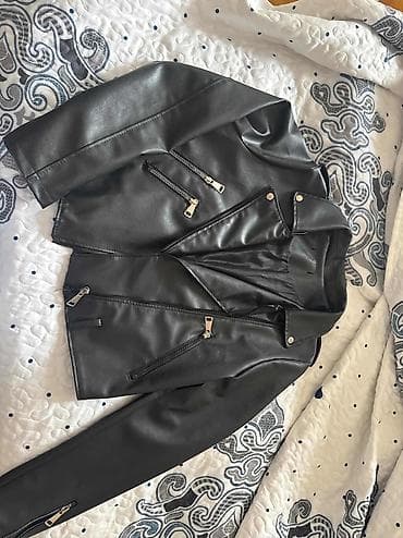 dəri pencek: Qara eko‑dəri qadın gödəkçəsi – biker üslubu - Material: eko‑dəri — 3