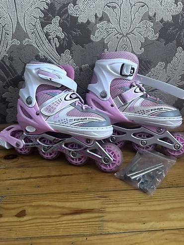 Uşaq üçün təkərli rolik, paten - Rəng: çəhrayı–ağ–boz - Korpus: sərt — 3