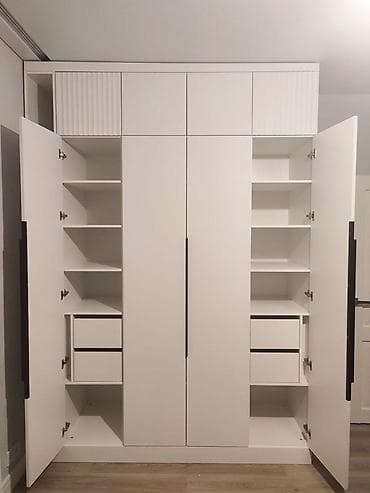 4 qapılı dolab: 3 qapılı, Siyirməli, Ağ, Digər material, Açılan, Düz dolab — 3