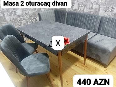 stul stol: Mətbəx/Qonaq otağı üçün dəst: - 1 masa, 2 stul və divan tipli künc — 1