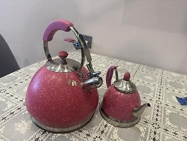 Çay dəsti, rəng - Çəhrayı, Metal