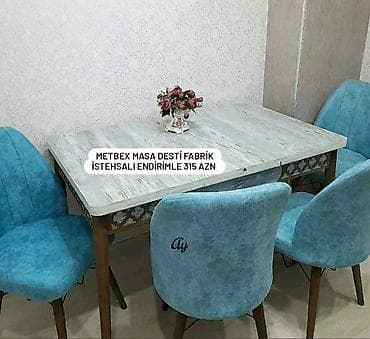 Mətbəx üçün, Yeni, Açılan, Dördbucaq masa, 4 stul