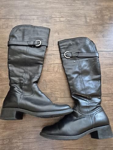 Qadınlar üçün qara dizə qədər dəridən çəkmələr - Material: yumşaq