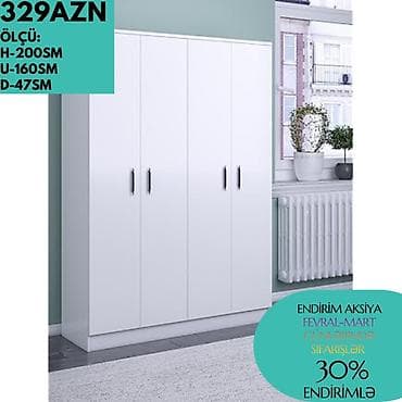 Yeni, 4 qapılı, Siyirməli, Ağ, Digər material, Açılan, Düz dolab