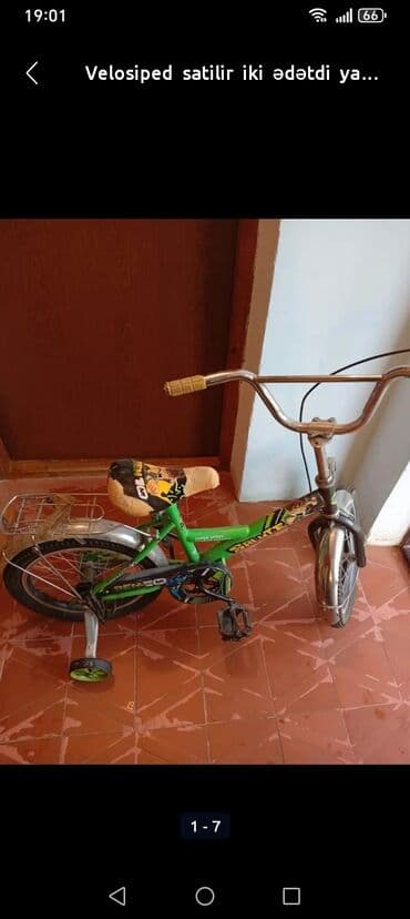 велосипеды 12 дюймов: Uşaq velosipedi - Rəng: yaşıl, üzərində tematik yapışdırmalar - — 1