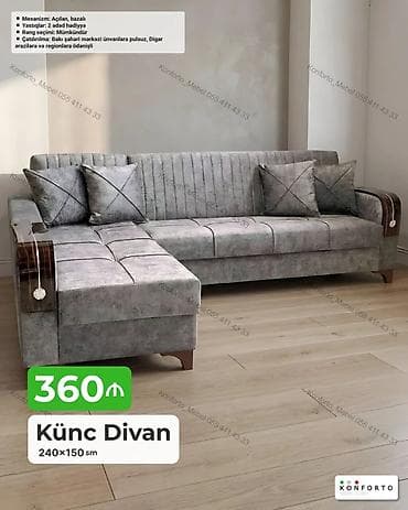 Künc Divan – 240×150 sm - Mexanizm: açılan, bazalı (yataq funksiyalı — 1