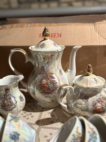 набор для рисования в баку: Çay dəsti, rəng - Qızılı, Farfor, 6 nəfərlik — 3