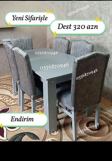 Qonaq otağı üçün, Yeni, Açılmayan, Dördbucaq masa, 6 stul — 5