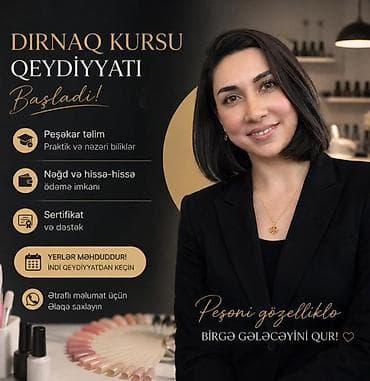 Təlim, kurslar: Manikür, pedikür kursu, Fərdi, Qrup, Diplom, sertifikat, Materiallarla təmin edilmə, Modellərlə təmin edilmə — 1