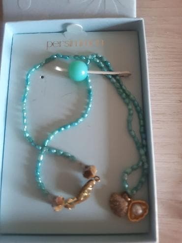 kolye: Mavi-bərkü tuf rəngli muncuq boyunbağı dəsti - Material: xırda — 2